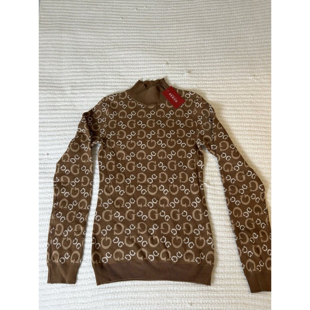 NEW GUESS Sweater Pullover Women Medium Turtleneck Brown Long Sleeve Coquette